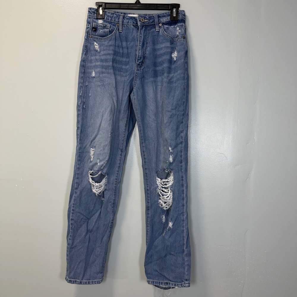 Kancan High Rise Distressed Straight Leg Jeans Medium Wash KC7825M Size 5/26